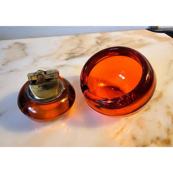 Viking Persimmon Orb Ashtray with Lighter Wow Free Domestic Shipping - Picture 4 of 5